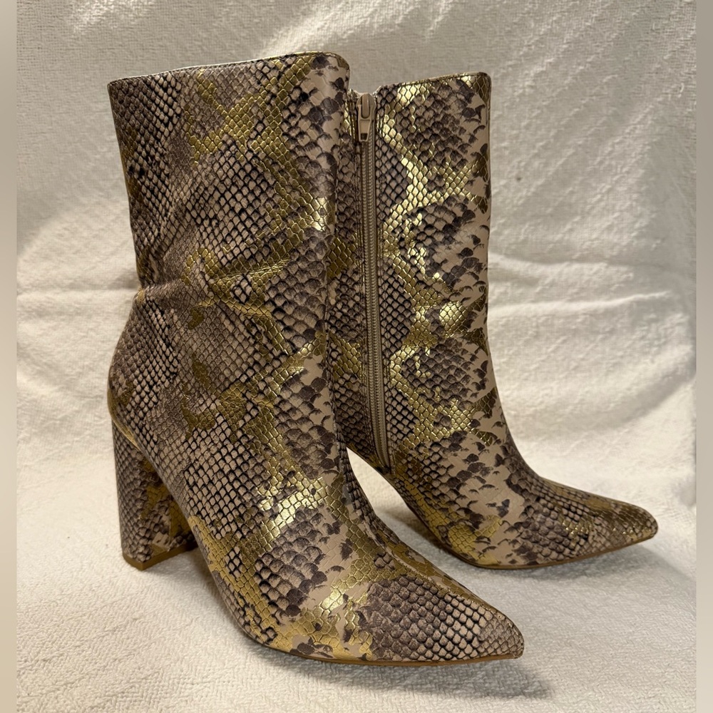 Versona Gold and Brown Snakeskin Heeled Boots